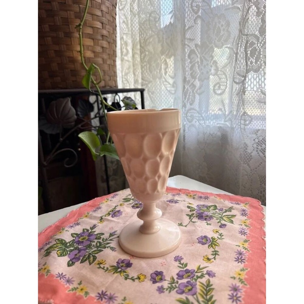 Blush Pink Milk Glass Pedestal Vase – Hobnail Bubble Design